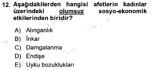 Afet Psikolojisi ve Sosyolojisi 2021-2022 Dönem Sonu Sınavı - 12. soru