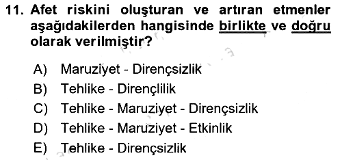 Afet Yönetimi 1 2021-2022 Ara Sınav - 11. soru
