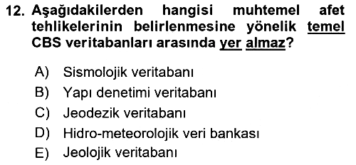 Afet Yönetimi 1 2021-2022 Ara Sınav - 12. soru
