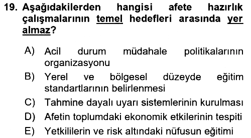 Afet Yönetimi 1 2023-2024 Ara Sınav - 19. soru