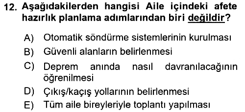 Afet Yönetimi 1 2017-2018 Dönem Sonu Sınavı - 12. soru