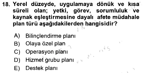 Afet Yönetimi 1 2019-2020 Dönem Sonu Sınavı - 18. soru