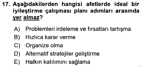 Afet Yönetimi 1 2022-2023 Dönem Sonu Sınavı - 17. soru