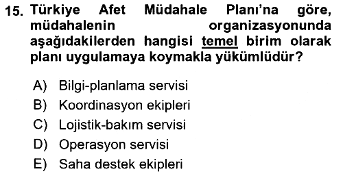 Afet Yönetimi 1 2023-2024 Dönem Sonu Sınavı - 15. soru