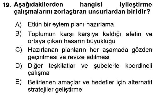 Afet Yönetimi 1 2023-2024 Dönem Sonu Sınavı - 19. soru