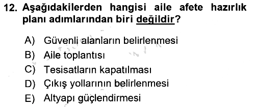 Afet Yönetimi 1 2020-2021 Yaz Okulu Sınavı - 12. soru