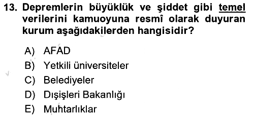 Afet Yönetimi 2 2023-2024 Ara Sınav - 13. soru