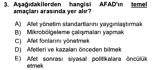 Afet Yönetimi 2 2023-2024 Yaz Okulu Sınavı - 3. soru
