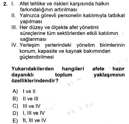 Afet Yönetimi 2 2024-2025 Yaz Okulu Sınavı - 2. soru