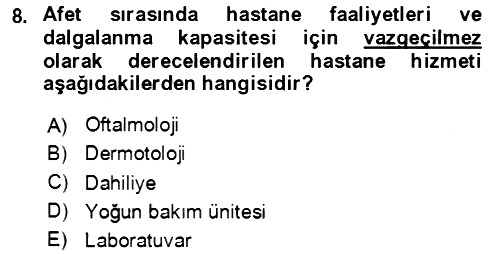 Afet Yönetiminde Sağlık Hizmetleri 2023-2024 Yaz Okulu Sınavı - 8. soru