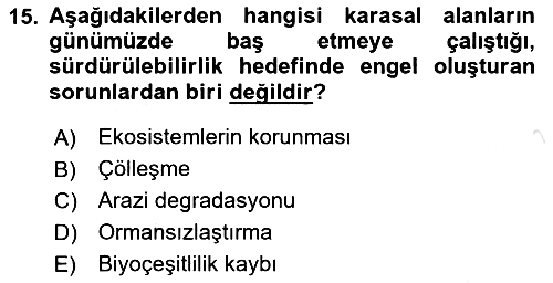 Sürdürülebilir Kentsel Dayanıklılık 2023-2024 Yaz Okulu Sınavı - 15. soru