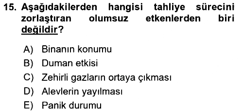 Yangın ve Yangın Güvenliği 2023-2024 Yaz Okulu Sınavı - 15. soru