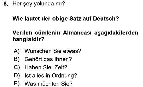 Almanca 1 2016-2017 3 Ders Sınavı - 8. soru