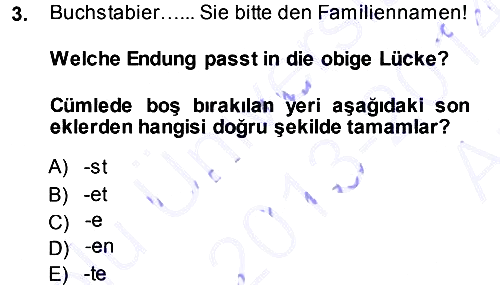 Almanca 1 2013-2014 Ara Sınav - 3. soru