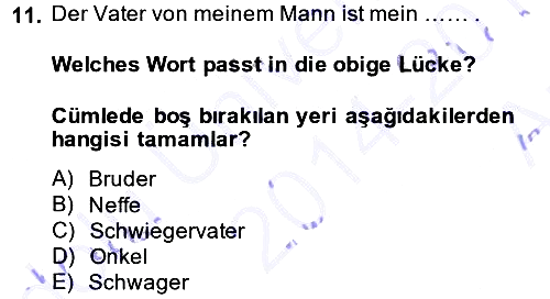 Almanca 1 2014-2015 Ara Sınav - 11. soru