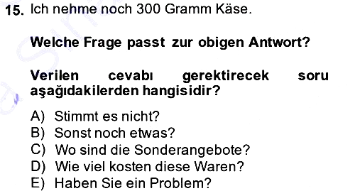 Almanca 1 2014-2015 Ara Sınav - 15. soru