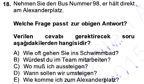 Almanca 1 2014-2015 Ara Sınav - 18. soru