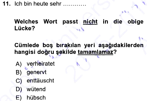 Almanca 1 2015-2016 Ara Sınav - 11. soru