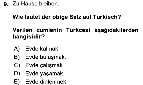Almanca 1 2016-2017 Ara Sınav - 9. soru