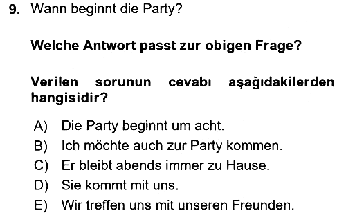 Almanca 1 2017-2018 Ara Sınav - 9. soru
