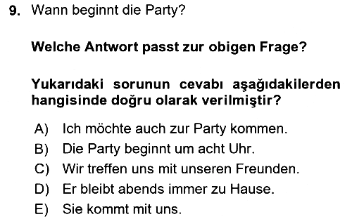 Almanca 1 2021-2022 Ara Sınav - 9. soru