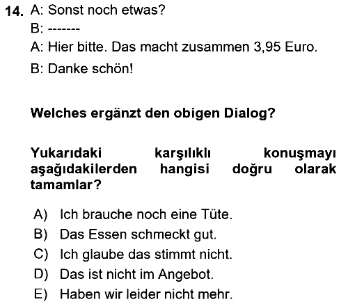 Almanca 1 2021-2022 Ara Sınav - 14. soru