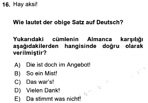 Almanca 1 2021-2022 Ara Sınav - 16. soru
