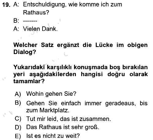 Almanca 1 2021-2022 Ara Sınav - 19. soru