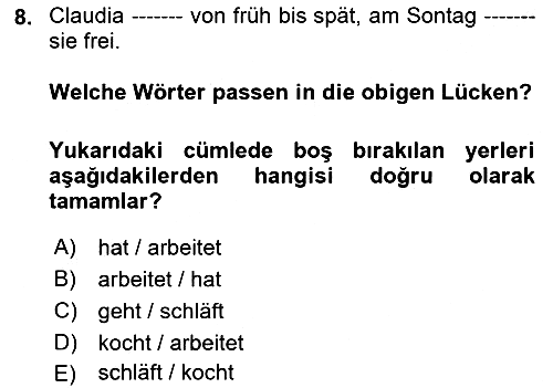 Almanca 1 2022-2023 Ara Sınav - 8. soru