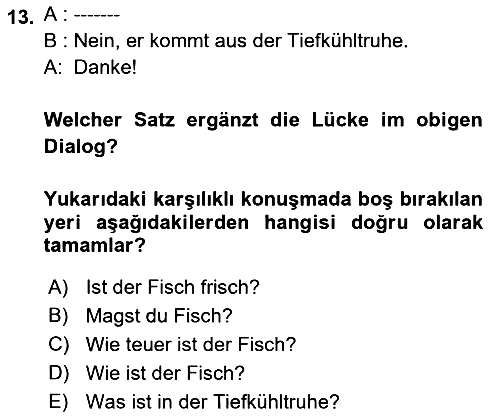 Almanca 1 2022-2023 Ara Sınav - 13. soru