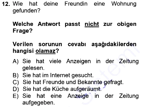 Almanca 1 2012-2013 Dönem Sonu Sınavı - 12. soru