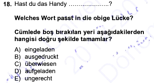 Almanca 1 2012-2013 Dönem Sonu Sınavı - 18. soru