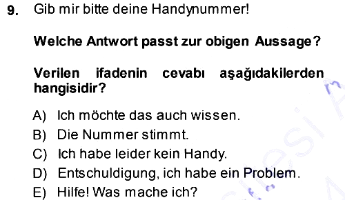 Almanca 1 2013-2014 Dönem Sonu Sınavı - 9. soru