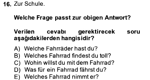Almanca 1 2014-2015 Dönem Sonu Sınavı - 16. soru