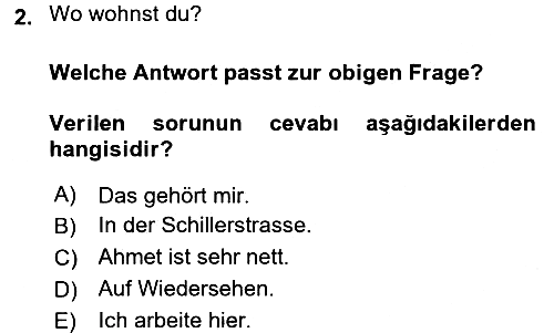 Almanca 1 2017-2018 Dönem Sonu Sınavı - 2. soru
