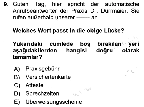 Almanca 1 2021-2022 Dönem Sonu Sınavı - 9. soru