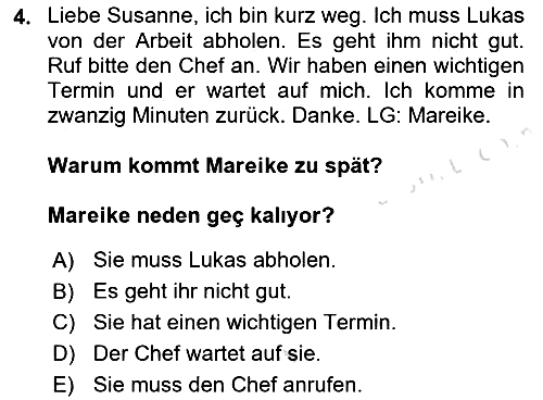 Almanca 1 2022-2023 Dönem Sonu Sınavı - 4. soru