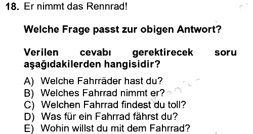 Almanca 1 2013-2014 Tek Ders Sınavı - 18. soru
