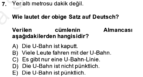 Almanca 2 2013-2014 Ara Sınav - 7. soru