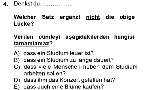 Almanca 2 2014-2015 Ara Sınav - 4. soru