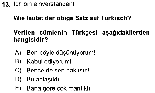 Almanca 2 2015-2016 Ara Sınav - 13. soru