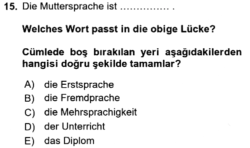 Almanca 2 2015-2016 Ara Sınav - 15. soru