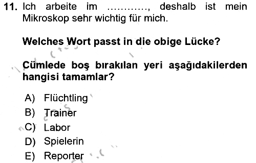 Almanca 2 2016-2017 Ara Sınav - 11. soru
