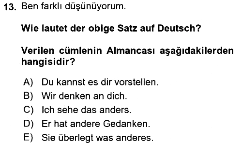 Almanca 2 2016-2017 Ara Sınav - 13. soru