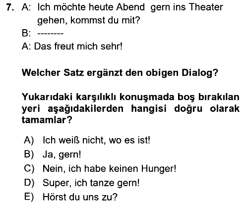 Almanca 2 2021-2022 Ara Sınav - 7. soru