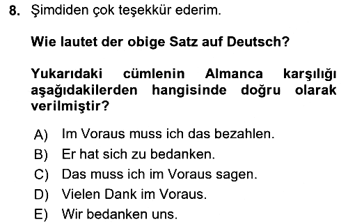 Almanca 2 2021-2022 Ara Sınav - 8. soru