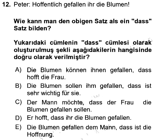 Almanca 2 2023-2024 Ara Sınav - 12. soru