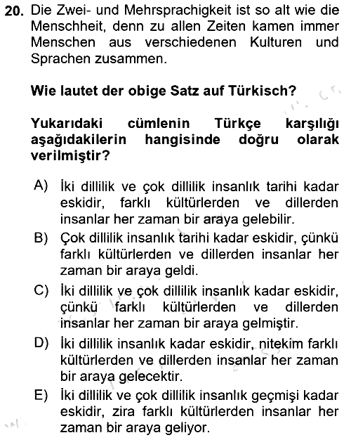 Almanca 2 2024-2025 Ara Sınav - 20. soru