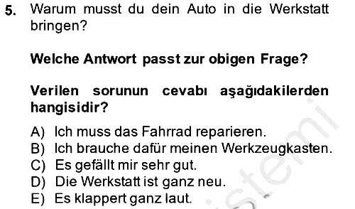 Almanca 2 2013-2014 Dönem Sonu Sınavı - 5. soru