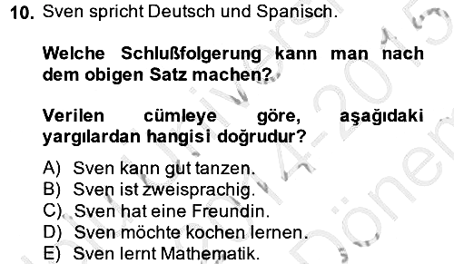 Almanca 2 2014-2015 Dönem Sonu Sınavı - 10. soru